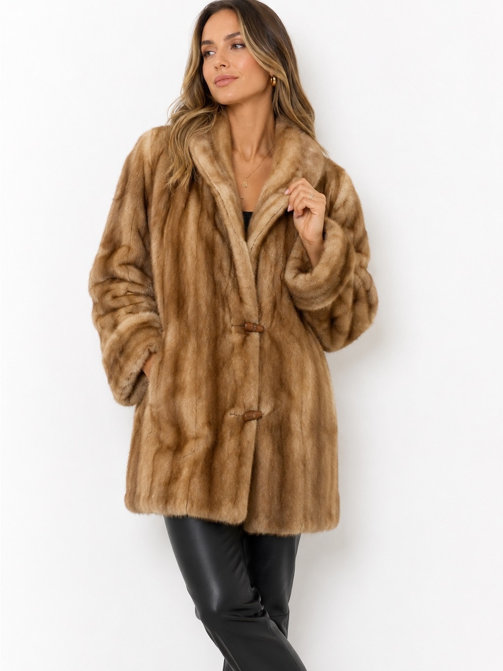 Dubrowsky & Perlbinder Vintage Tissavel Faux Fur Coat in Tan and Brown